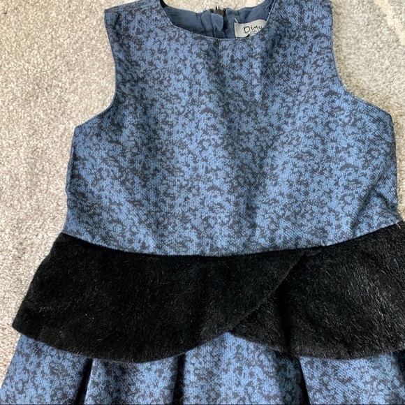 DiMO Paris Blue and Black Dress w/ Faux Fur Peplum - Picture 2 of 4